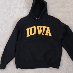 Champion Iowa Hawkeyes Reverse Weave Black Hoodie Size Large